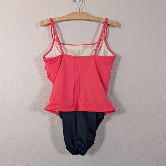 Miraclesuit Sofaux Tankini One Piece Swimsuit Pink Black DD Cup sz 16 Underwire - Picture 6 of 8
